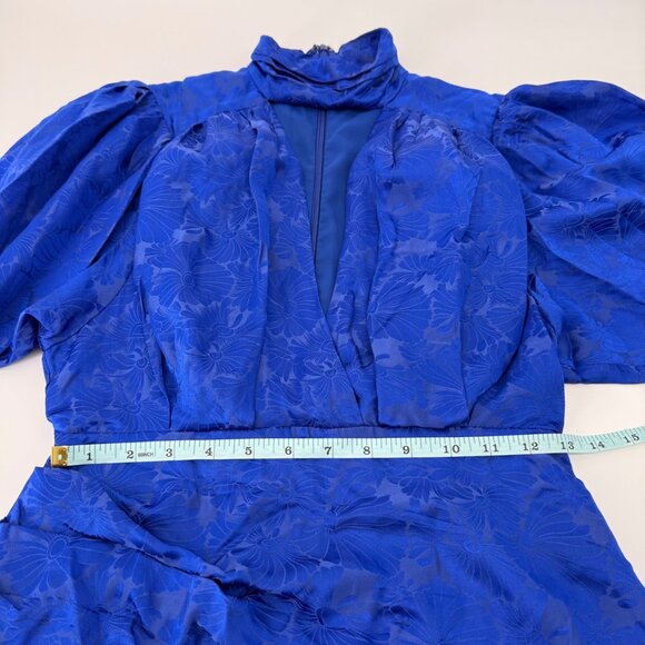 Ronny Kobo Virgo ruched floral satin sheath dress in blue silk blend, M - Picture 8 of 13